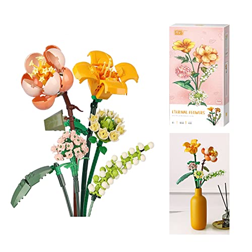 LNYSSQ Artificial Flower Bouquet Building Blocks Kit Mini Flower Building Blocks Set Unique Creative and Collectible Items (Not Compatible with Lego Set)