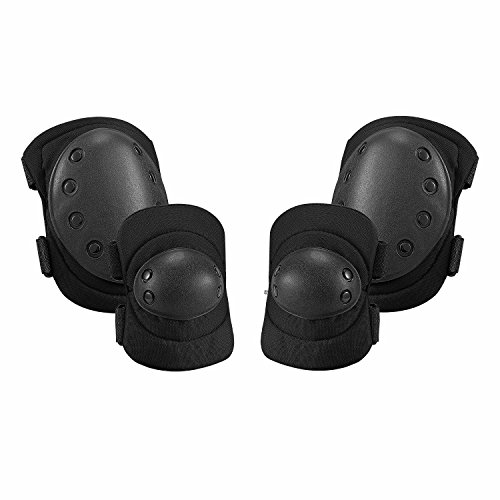 KUYOU Military Tactical Knee Pad Elbow Pad Set,Airsoft Knee Elbow Protective Pads Combat Paintall Skate Outdoor Sports Safety Guard Gear (2*Knee Pad and 2*Elbow Pad)-Black