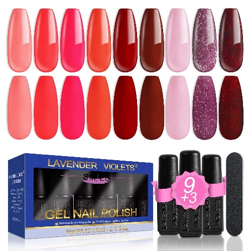 Lavender Violets 13 Pcs Gel Nail Polishes Set Summer Hot Pink Lady Wedding Nail Art Design With Base Coat,Glossy & Matte Top Coat UV LED Nail Varnish C963B