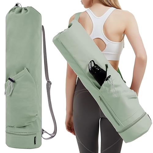 sportsnew Yoga Mat Bag Large with Adjustable Carry Strap Pilates Bag with Bottle Pocket and Wet Compartment - Green