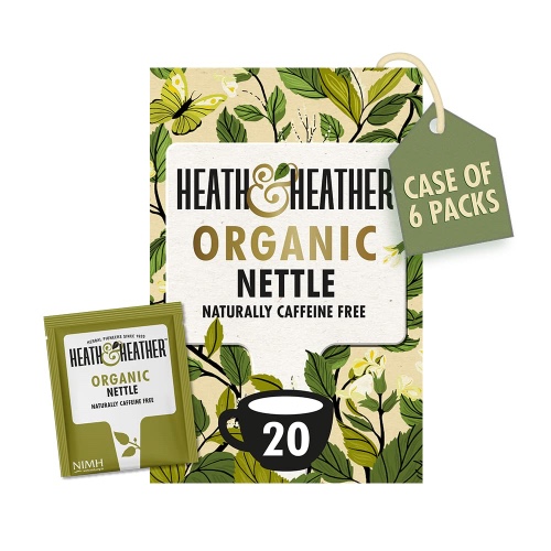 Heath & Heather Organic Nettle Teabags (6 Packs of 20, Total 120) Individually Wrapped Caffeine-Free Herbal Tea Infusions