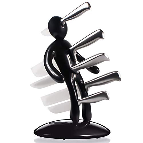 HITOMEN Kitchen Knife Set, Knife Set with Block, Knife Block Set with 5 Stainless Steel Knives, Stab Body Man Knife Block Plastic Holder - Red