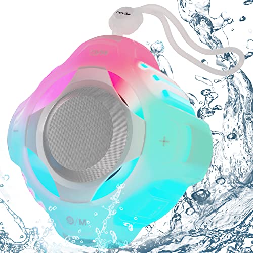 comiso Shower Bluetooth Speaker, Waterproof Bluetooth Speakers IPX7, Floating Portable Wireless Speaker with LED Light, Loud HD Sound and Bass for Travel Beach Shower, Ideal Gifts for Men and Women - Crystal