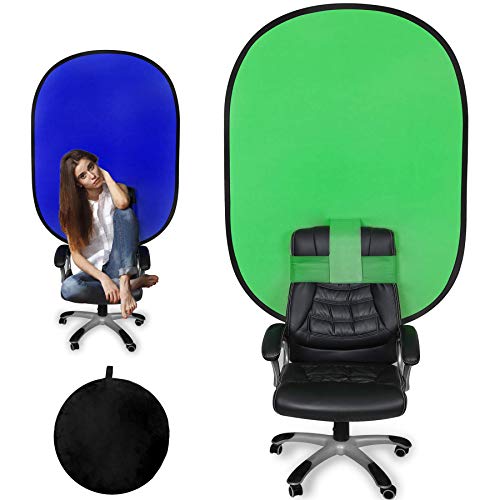 Greenscreen Stuhl Rollup Chromakey Hintergrund Faltbar 1.2x1.8M Doppelseitiger Grüner Blau Bildschirm 2 in 1 Hintergrund für Videokonferenz und Streaming - 3.9x5.9FT / 120x180cm Oval Green Blue