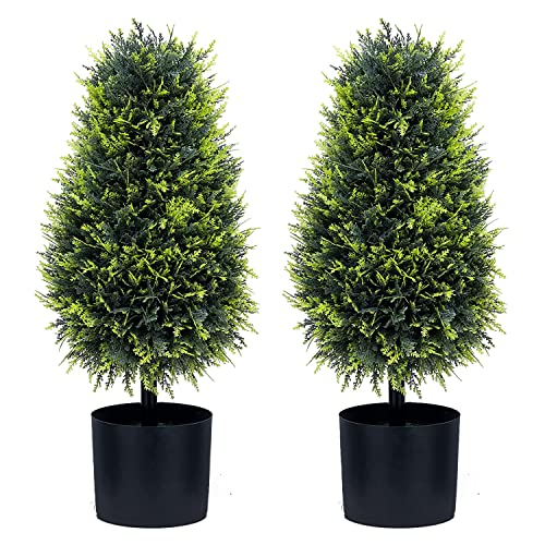 Artificial Trees,2 Pack 24 Inch Artificial Cypress Topiary Tree Cedar Potted Plant Artificial Cedar Plastic Pots, Green Indoor or Outdoor Decoration, Used for Home Decoration Gifts in Office - 24 Inch
