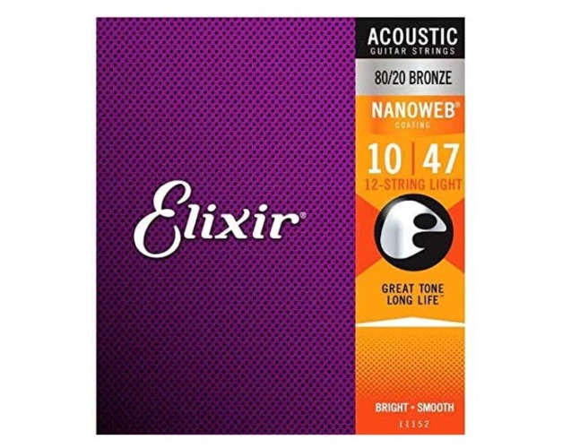 Elixir Strings Acoustic Guitar Strings, 12-String, Light NANOWEB Coating - 80/20 Bronze w NANOWEB® Coating Strings