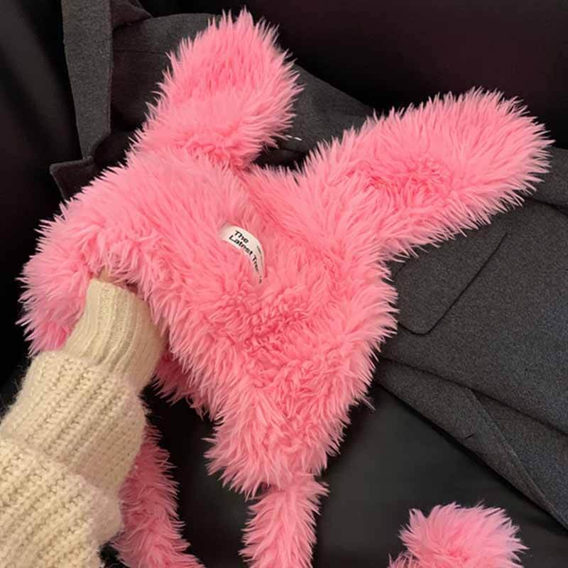 Cute Rabbit Ear Trapper Hat - Rose Pink / One Size