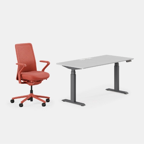 Verve Bundle - Fog/Charcoal / Coral / 48 inches x 30 inches Desk + Verve Chair