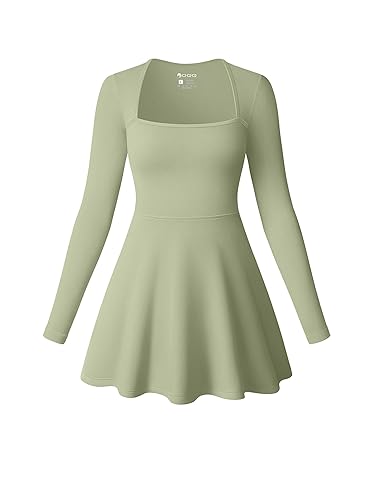 OQQ Women Long Sleeve Dresses Square Neck Casual Party Club A-Line Mini Dress - Jade Green - Small