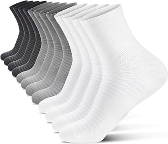 Compression Running Ankle Socks for Men and Women (6 Pairs), Quarter Athletic Socks for Running, Cycling, Golf, Work - Black/White/Gray (2 Pairs Per Each Color) Small-Medium