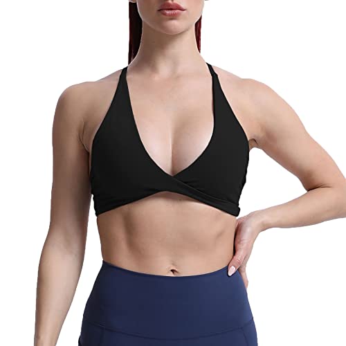 Aoxjox Women's Workout Sports Bras Fitness Backless Padded Sienna Low Impact Bra Yoga Crop Tank Top - Black - Medium