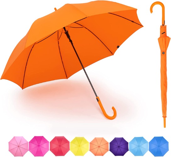 RUMBRELLA UV Stick Umbrella Auto Open UPF 50+ with J Hook Handle 50IN - Orange