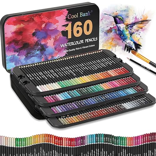 160 Watercolor Pencils, Professional Water Color Pencil Sets, Soft Core with Rich Pigments for Adults Artists and Beginners, Numbered Pencils for Sketching, Shading & Blending, Metal Box Packing - 160 Count (Pack of 1)