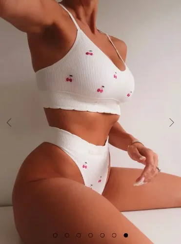 Ribbed seamless cherry embroidered bralette and thong