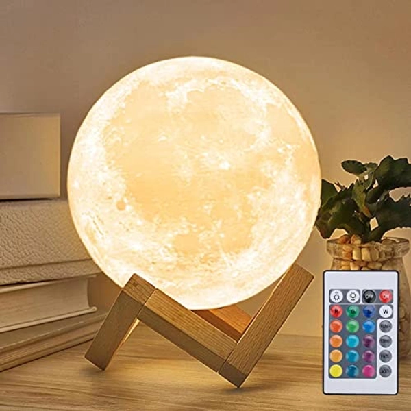 Mydethun 16 Colors LED 3D Moon Lamp with Wooden Stand, 5.9 inches - Remote Control, USB Charging, LED Night Light Lamp for Kids, Girls, Bedroom, Home Decor, Gifts Women Christmas New Year Birthday