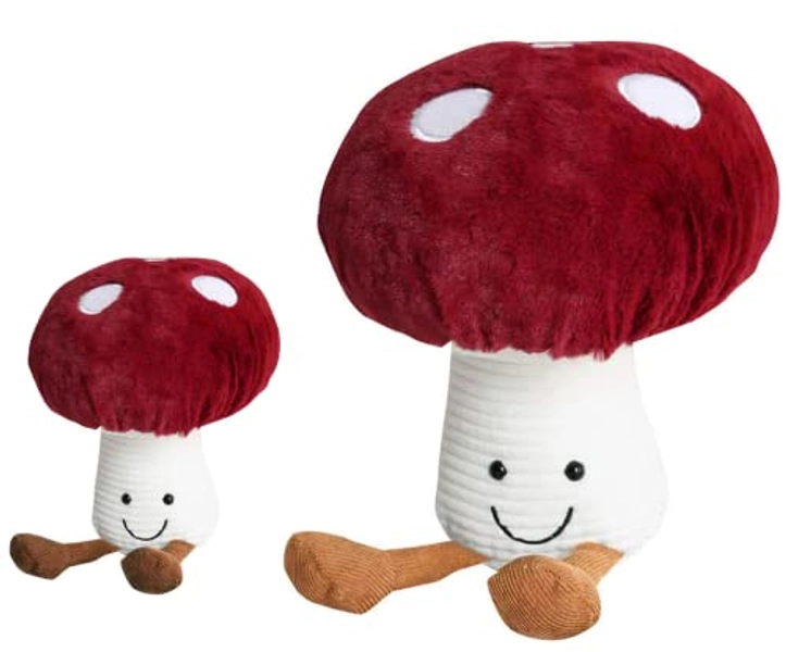 Luckbanjie 2pcs Mushroom Pillow for Beds and Sofas, Cute Mushroom Plush Stuffed Animal Plushie Toys & Keychains for Kids Home Decor (5.9Inch & 8.2Inch, Mushroom)