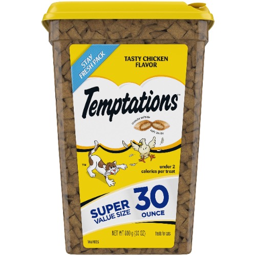 TEMPTATIONS Classic Crunchy and Soft Cat Treats Tasty Chicken Flavor, 30 oz. Tub (Packaging May Vary)