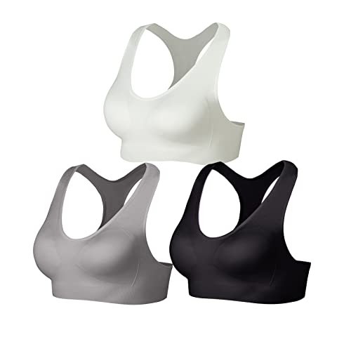 Lemef Women's Sports Bras Racerback Yoga Bras Medium Support Workout Bras with Removable Pads - S - Black,white,grey