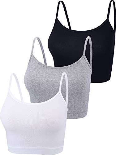 3 Pieces Spaghetti Strap Tank Camisole Top Crop Tank Top for Sports Yoga Sleeping - Black, White, Grey - S