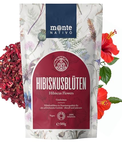 Hibiscus Tea Monte Nativo (300g) - 100% pure and natural Hibiscus Flowers - Hibiscus Flower Tea for herbal infusions and dessert decorations - Herbal Tea - Carcade - Fruit tea - Hibiscus