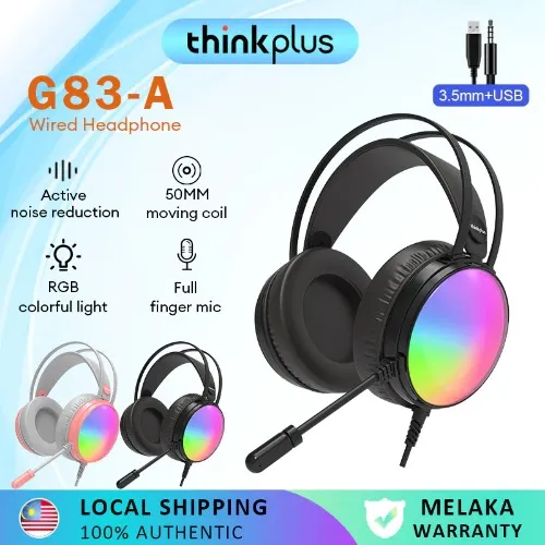 Lenovo G83 Gaming Headphone Wired Stereo Earphones With Microphone RGB Light Game Headsets Noise Reduction for PC Laptop
