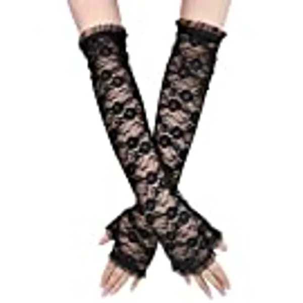 Women's UV Protection Long Lace/Solid Colored Fingerless Gloves