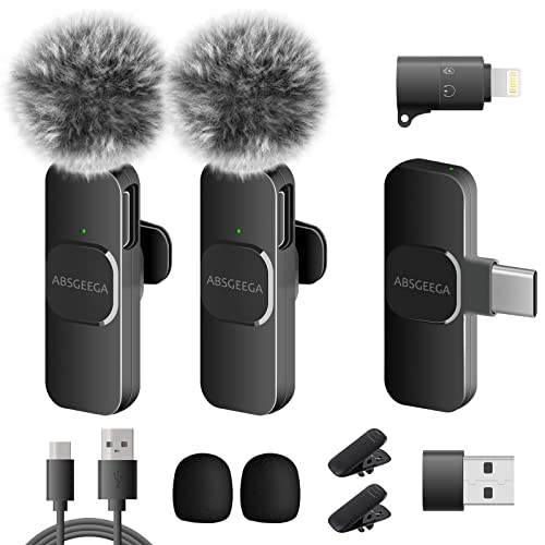 ABSGEEGA Wireless USB Lavalier Lapel Microphone for iPhone& iPad& Android Phones Professional Video Recording Lav Mic for YouTube Interview Vlog Livestream & Podcast(NO APP or Bluetooth Needed) - A-Black-2Pack