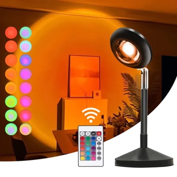 Sunset Lamp, Lullabala 180 Degree Rotation Sunset Light Projector 16 Colors Romantic Visual Mood Lighting Lamp with Remote for Photo/Selfie/Bedroom Decor