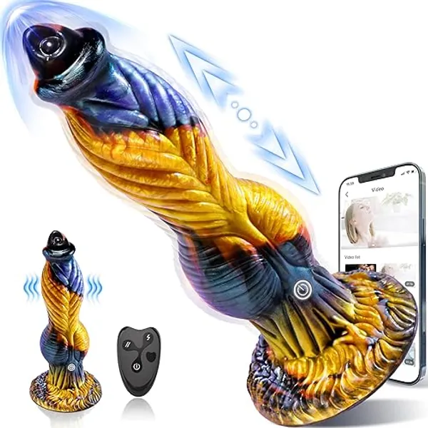 Thrusting Dildo Sex Toys Vibrator - 10.2" 4IN1 Huge Thick Dildos Anal Toys, Monster Big Dildo Upgraded App Remote Control Multi-Modes, Suction Cup Fantasy Dildo Adult Sex Toys & Games for Men Women - GoldPurple