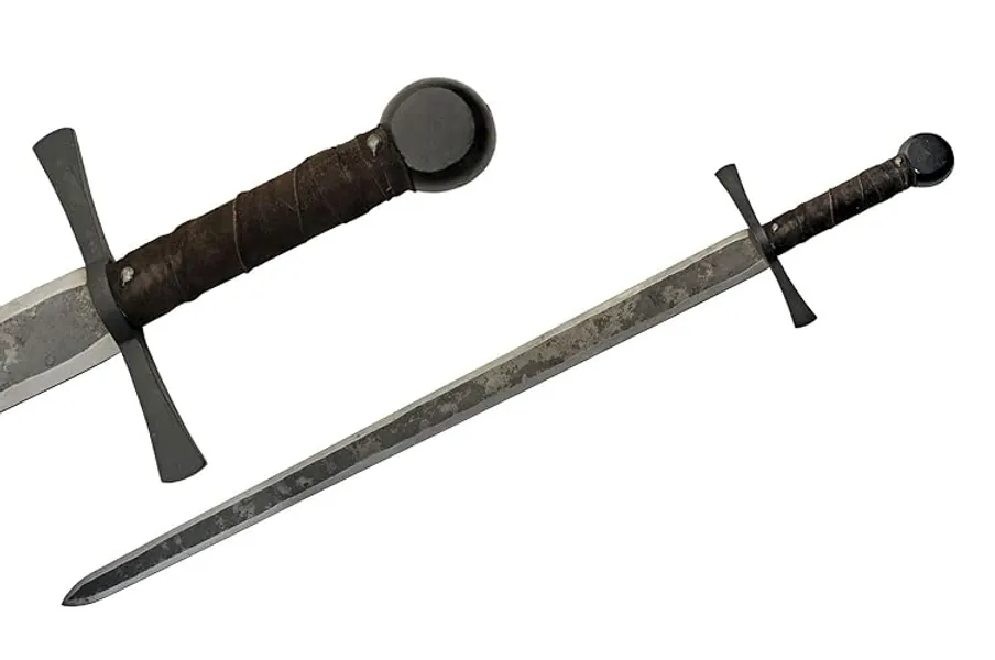 SZCO Supplies 40.5” Hand Forged Carbon Steel Rustic Broad Sword with Leather Wrapped Handle, Black/Brown (901132) - SWORD