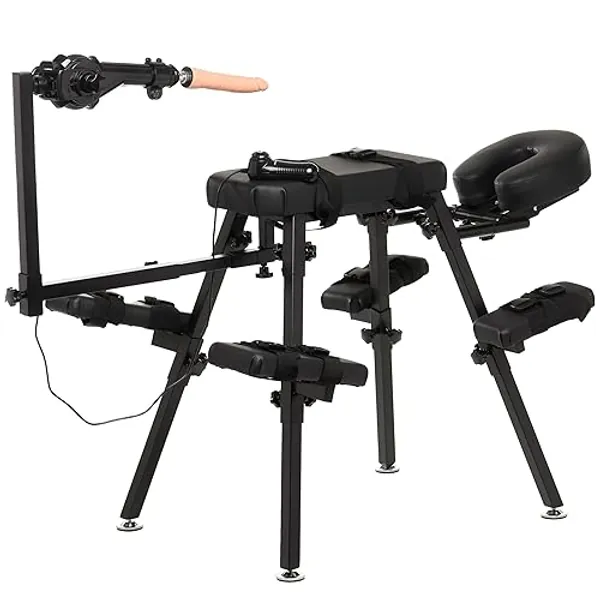 MASTER SERIES Obedience Bench with Sex Machine for Men, Women, & Couples. Adjustable & Ergonomic, Heavy Duty Design, Remote Controlled Multi Speed Sex Machine with Silicone Dildo. Black. - Adjustable Bondage Table & Sex Machine