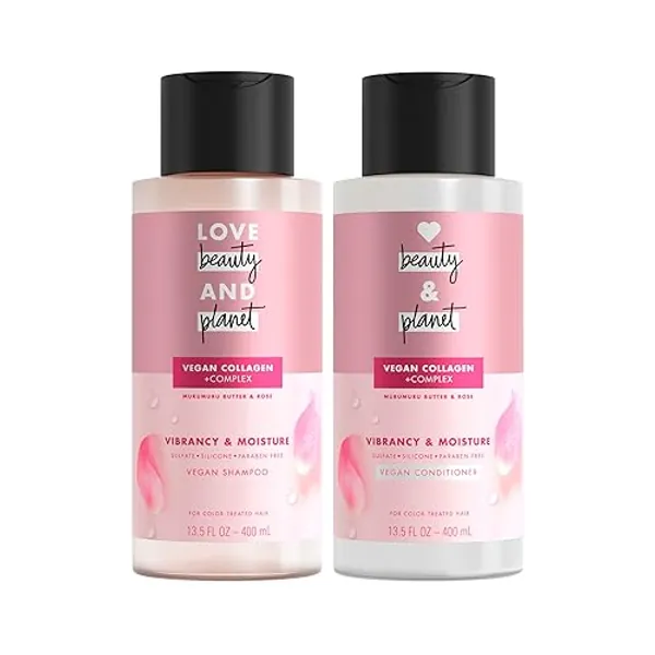 Love Beauty and Planet Shampoo & Conditioner Murumuru Butter & Rose 2 Count for Color-Treated Hair Shampoo and Conditioner Silicone Free, Paraben Free and Vegan 13.5 oz - Shampoo and Conditioner Set - 27 Fl Oz (Pack of 1)