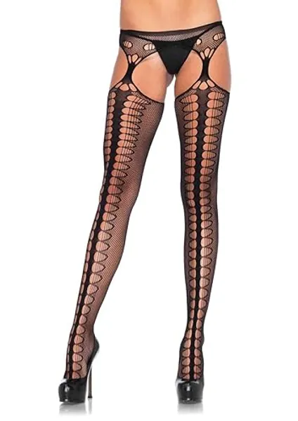 Leg Avenue womens Fishnet Stockings With Attached Garter Belt - One Size - Scale Black