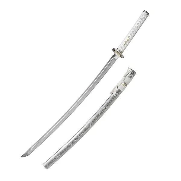 JIHPEN sword, Black Katana,Full Tang Samurai Sword,Sharp,Spring Steel Blade with Black Scabbard - 41inch Variety of Styles to Choose from - White - Orchid