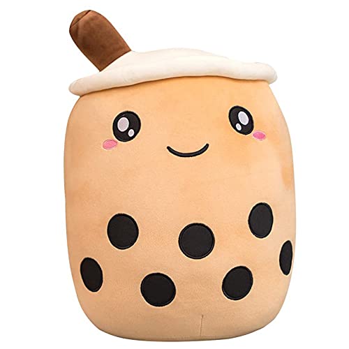 VHYHCY Cute Stuffed Boba Plush Bubble Tea Plushie Pillow Milk Tea Cup Pillow Food Plush, Soft Kawaii Hugging Plush Toys Gifts for Kids(Brown, 13.7 inch) - Brown - Medium(13.7 inch)