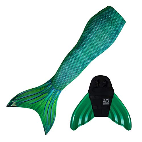 Sun Tails Mermaid Tails for Swimming for Girls, Kids, and Adults with Monofin - Siren Green - Green Monofin - XL - Child 10-13