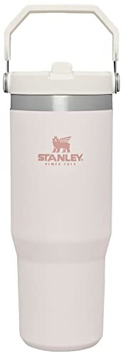 STANLEY IceFlow Stainless Steel Tumbler with Straw, Vacuum Insulated Water Bottle for Home, Office or Car, Reusable Cup with Straw Leak Resistant Flip - 30oz - Rose Quartz