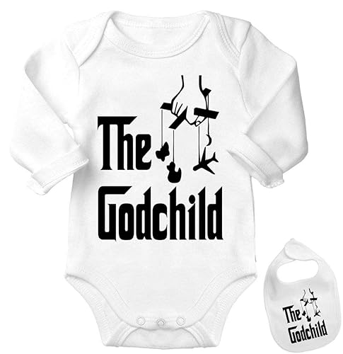 The Godchild - Godson/Goddaughter Baby Shirt Bodysuit Outfit Onesie & Bib Set - 3-6M - Ls-white