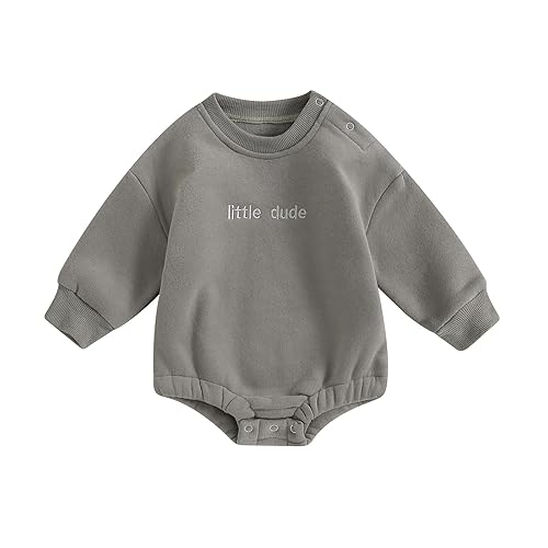 VISGOGO Newborn Infant Baby Boy Girls Oversized Romper Little Dude Sweater Onesie Coming Home Outfit Neutral Clothes - 0-3 Months - Grey