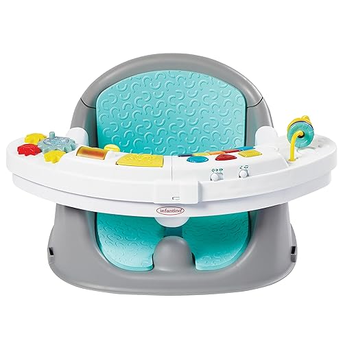 Infantino Music & Lights 3-in-1 Discovery Seat and Booster - Convertible, Infant Activity and Feeding Seat with Electronic Piano for Sensory Exploration, for Babies and Toddlers, Teal - Teal - Seat