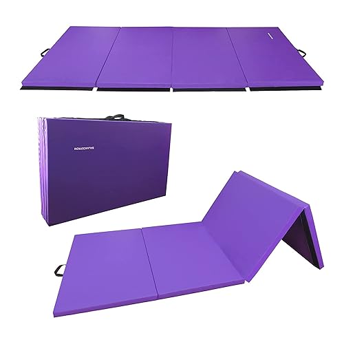 BalanceFrom Folding Gymnastics Mat, Home Gym Floor Tumbling Equipment, 4' x 10' x 2" - Purple