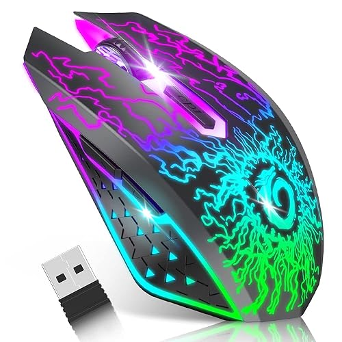 VersionTECH. Wireless Gaming Mouse, Rechargeable Computer Mouse Mice with Colorful LED Lights, Silent Click, 2.4G USB Nano Receiver, 3 Level DPI for PC Gamer Laptop Desktop Chromebook Mac-Black - Black