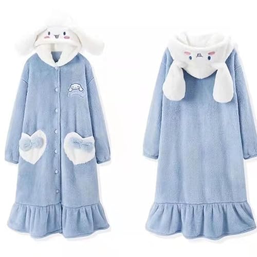 MEOKIM Women's robe button bathrobe Women's hoodie coat plush warm pajamas Long sleepwear with cute pattern pocket pajamas - Medium - Love Dog