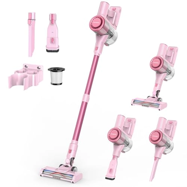 Homeika Cordless Vacuum Cleaner, 28Kpa Powerful Suction, 380W Strong Brushless Motor with 8 in 1 Lightweight Stick Vacuum Cleaner with 50 Min Runtime Detachable Battery for Pet Hair & Carpet, Pink