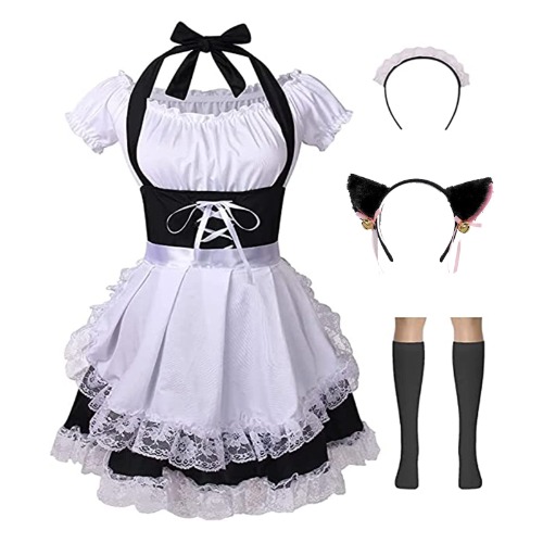 maxToonrain Women's French Maid Costume Maid Fancy Dress Anime Cosplay Party Maid Outfit for Ladies