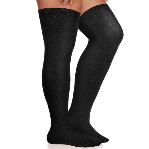 Geyoga Thigh High Socks Knee Black High Socks Thick Plus Size Thigh High Stockings Boot over The Knee Black Extra Long Soft Thermal Leg Warmers for Women Winter Stretch Cable Knit