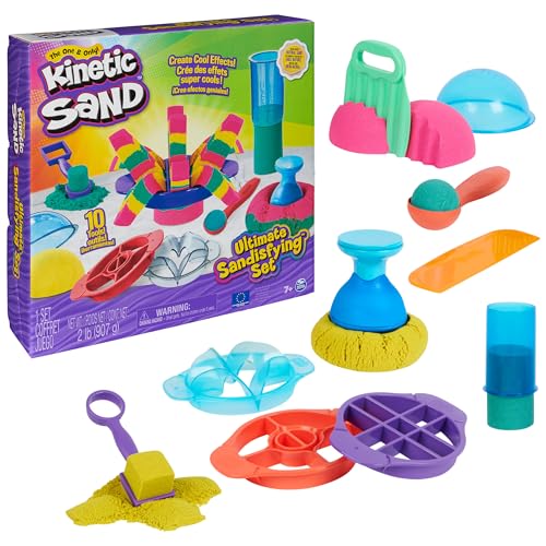 Kinetic Sand Ultimate Sandisfying Set, 2lb of Pink, Yellow and Teal Play Sand, 10 Molds and Tools, Sensory Toys for Kids Ages 7+ - Super Sandisfying Set (New)