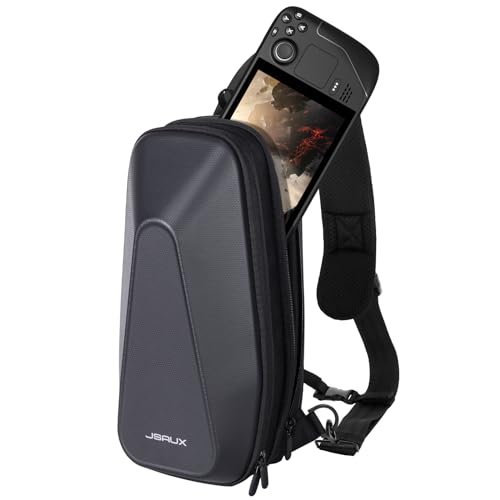 JSAUX Carrying Case for Steam Deck Console & Accessories, Hard Shell Protective Crossbody Double-Layer Backpack with Multi-Pockets for AC Adapter, Steam Deck Docking Station&Accessories BG0105