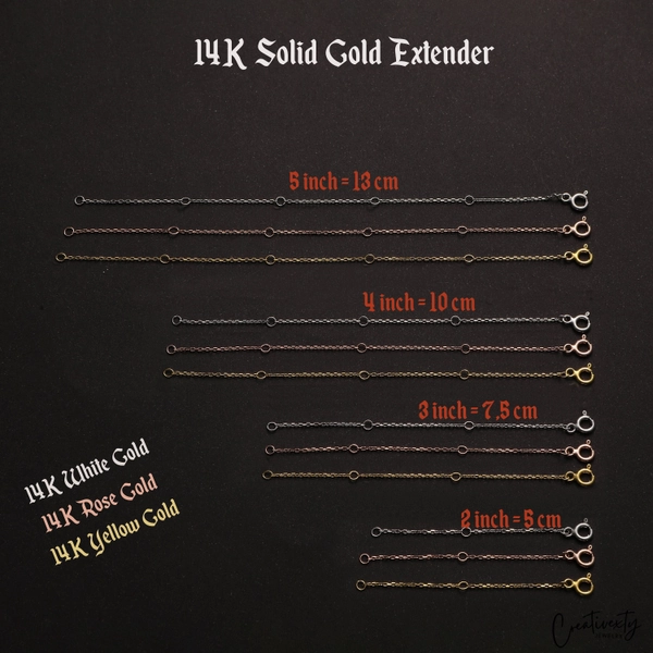 Dainty Necklace Extender, Modern Bracelet Extender, Unique Chain Extender, Yellow- White - Rose Gold Extender, 14K Solid Gold Prolonger Gift