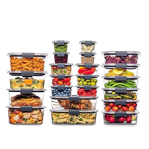 Rubbermaid Brilliance BPA Free 44-Piece Food Storage Containers Set, Airtight, Leak-Proof, with Lids for Meal Prep, Lunch, and Leftovers - Set of 22 Assorted Containers